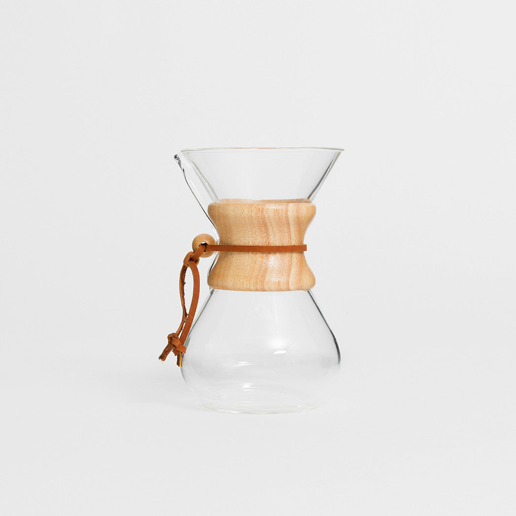 Chemex Classic six-cup glass coffee maker with wooden collar