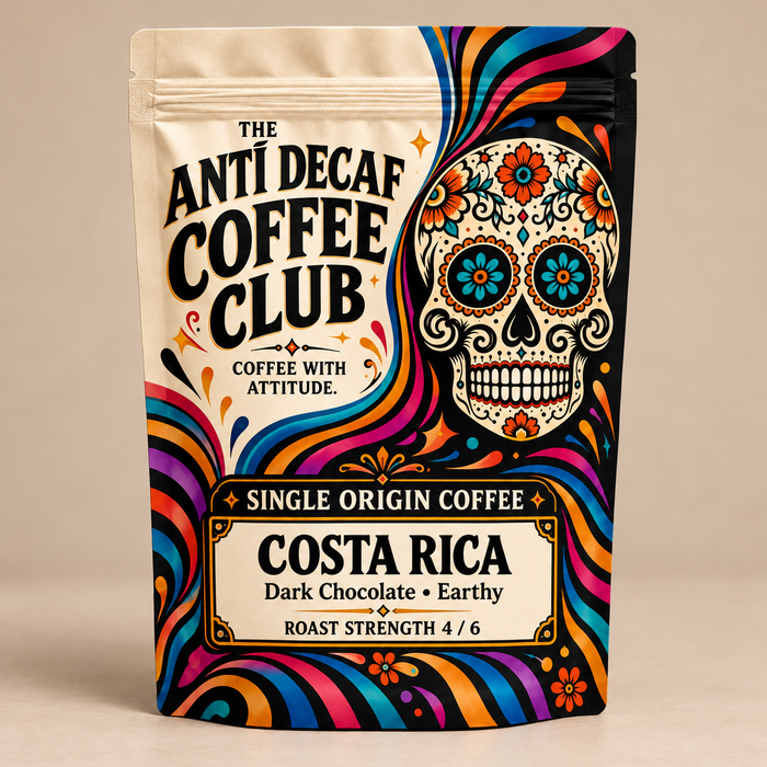 Costa Rica single origin coffee pack — Dark Chocolate, Earthy; roast strength 4 / 6