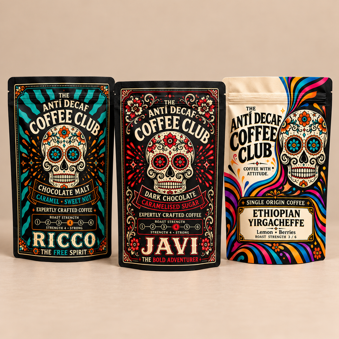 Pick Your Three sample pack — example selection of Ricco, Javi and Ethiopian Yirgacheffe; choose any three coffees