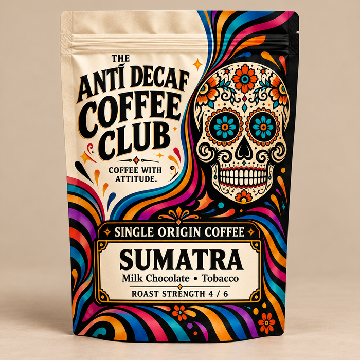Sumatra single origin coffee pack — Milk Chocolate, Tobacco; roast strength 4 / 6
